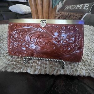 Patricia Nash Tooled Floral Leather Embossed Clutch